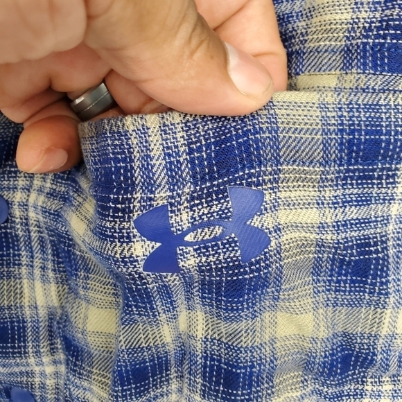 Under Armour Shirt Men's Large Flannel Tradesman Flex Blue Plaid Vented - Picture 4 of 6